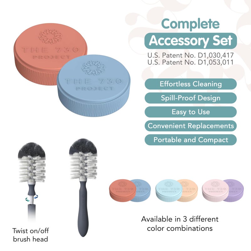 The 730 Project Honey Bear Cup Accessory Pack, 4 Straws and 2 Travel Lids for Honey Bear Straw Cup for Babies with Bottle Brush and Straw Cleaner Brush, Blueberry Pie & Firetruck - Image 3